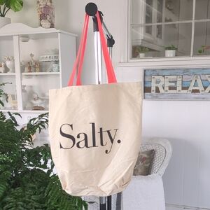 Salty tote bag, beach bag, reusable shopping bag,cream Tote Bag with neon Straps